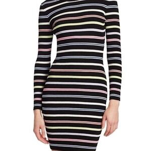Milly Ribbed Knit Striped Long Sleeve Zipper Dress Women's Size M